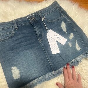 NWT GUESS Distressed Blue Mini denim Skirt size Small